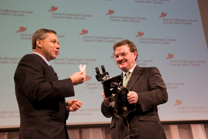 Peter Singer and Jim Flaherty at GCC launch